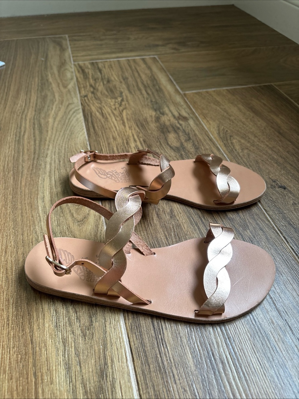 ANCIENT GREEK SANDALS Plexi Slingback Braided Sandal Rose Gold Metallic Size 9